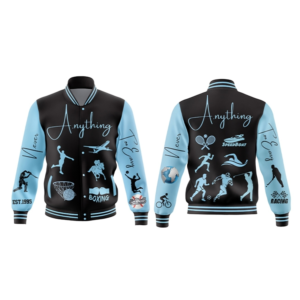 100% Wool and Genuine Leather Coat (Black & Skyblue)